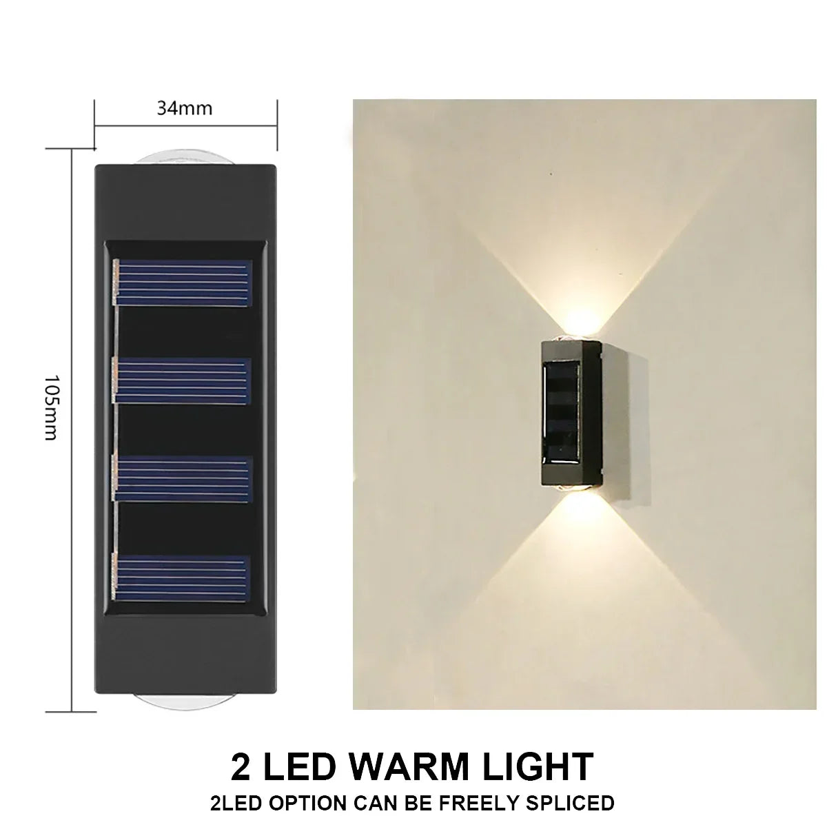 Luminária de parede solar externa à prova d'água, alimentada por energia solar, com iluminação para cima e para baixo, ideal para decoração de casa, jardim e quintal