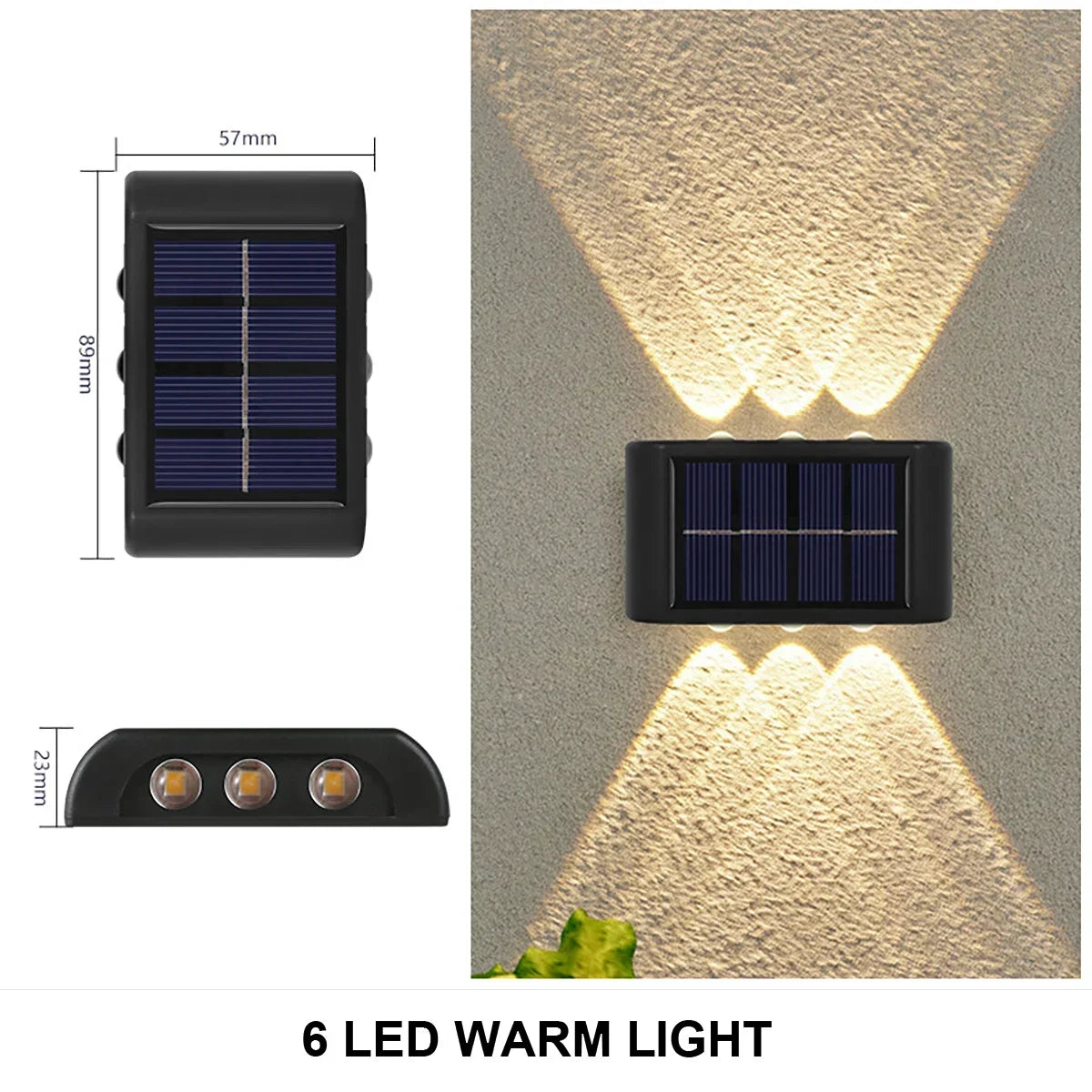 Luminária de parede solar externa à prova d'água, alimentada por energia solar, com iluminação para cima e para baixo, ideal para decoração de casa, jardim e quintal