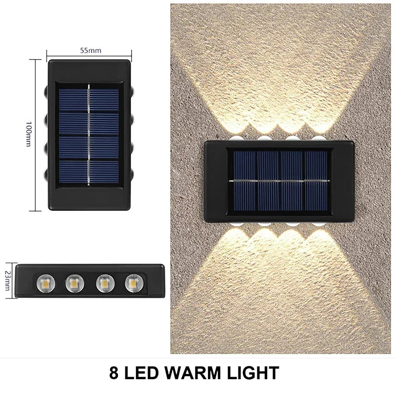 Luminária de parede solar externa à prova d'água, alimentada por energia solar, com iluminação para cima e para baixo, ideal para decoração de casa, jardim e quintal