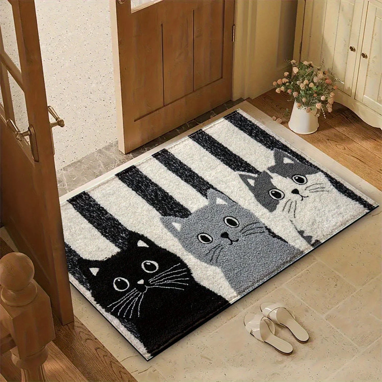 Tapete VIKAMA com estampa de gato listrado, macio, impermeável, para porta de entrada, tapete para quarto, tapete para sala de estar, tapete para área externa, decoração de casa